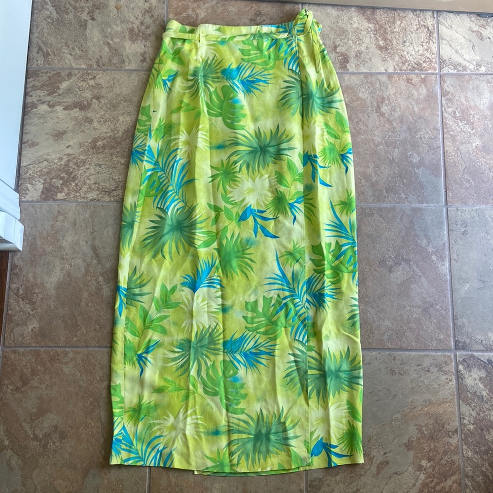 Vintage Worthington 100% Silk Tropical Wrap Maxi Skirt size 8
